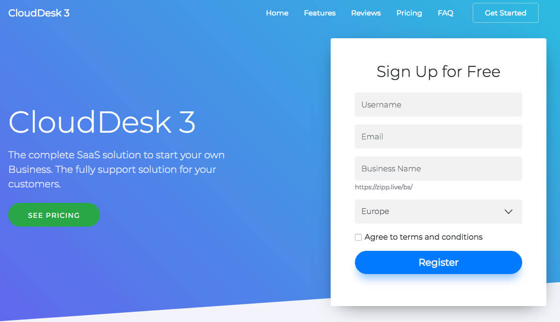CloudDesk 3 - Sign Up