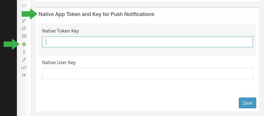 native push keys in settings