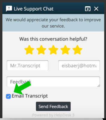 feedback form request chat transcript